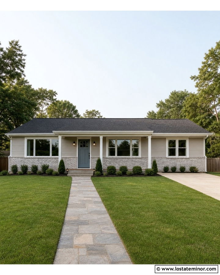 Greige Ranch With White Brick Wainscoting - 30 Greige House Design With Wainscoting Ideas
