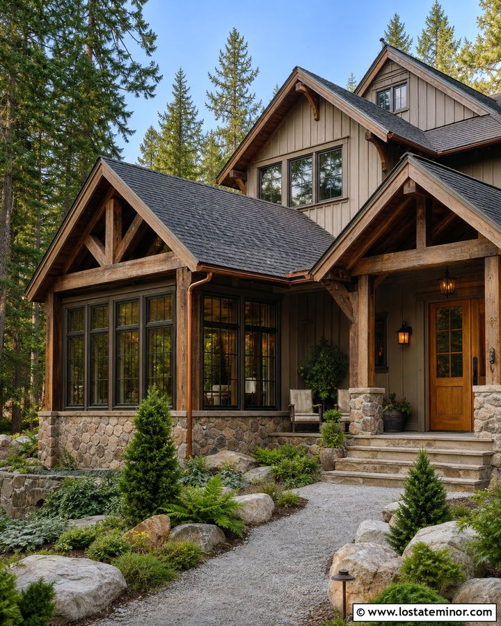 Greige Rustic House With Four Season Sunroom - 30 Greige House Design With Sunroom Ideas