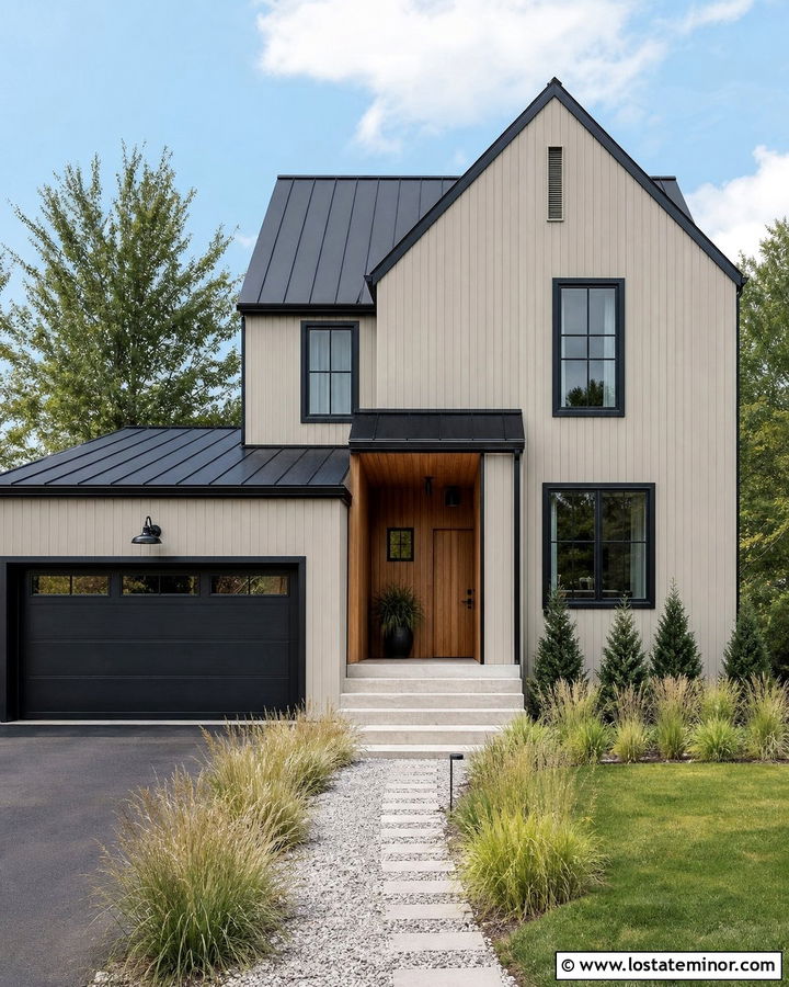 Greige Scandinavian House With Simple Gables - 30 Greige House Design With Gables Ideas