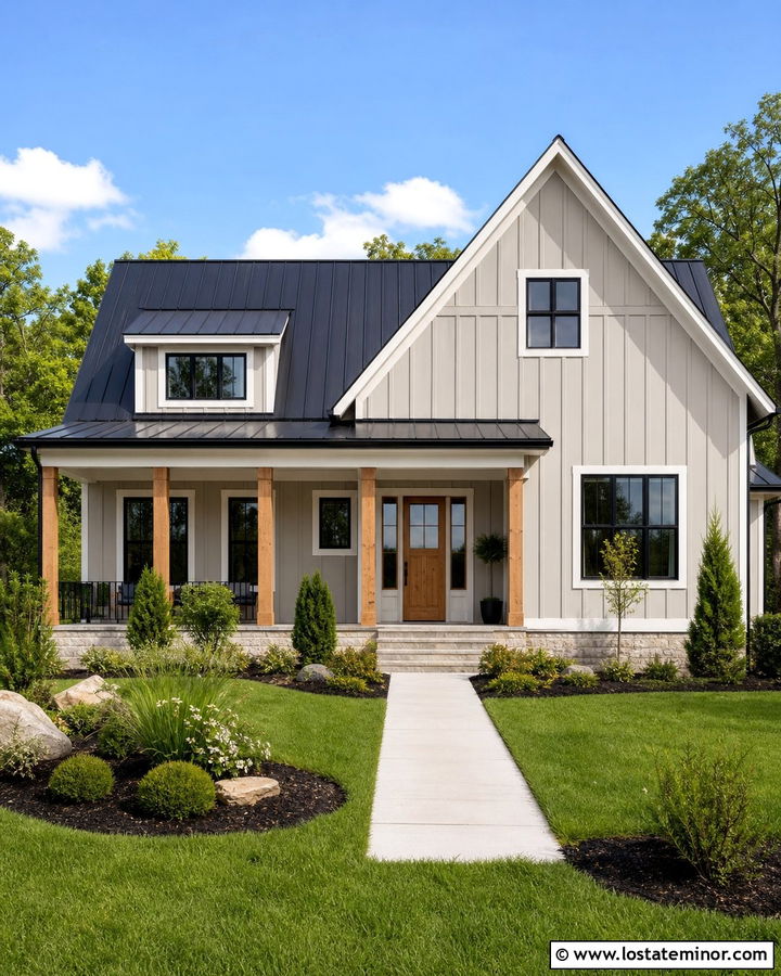 Greige Siding With A Black Metal Roof - 30 Greige House Design With Siding Ideas