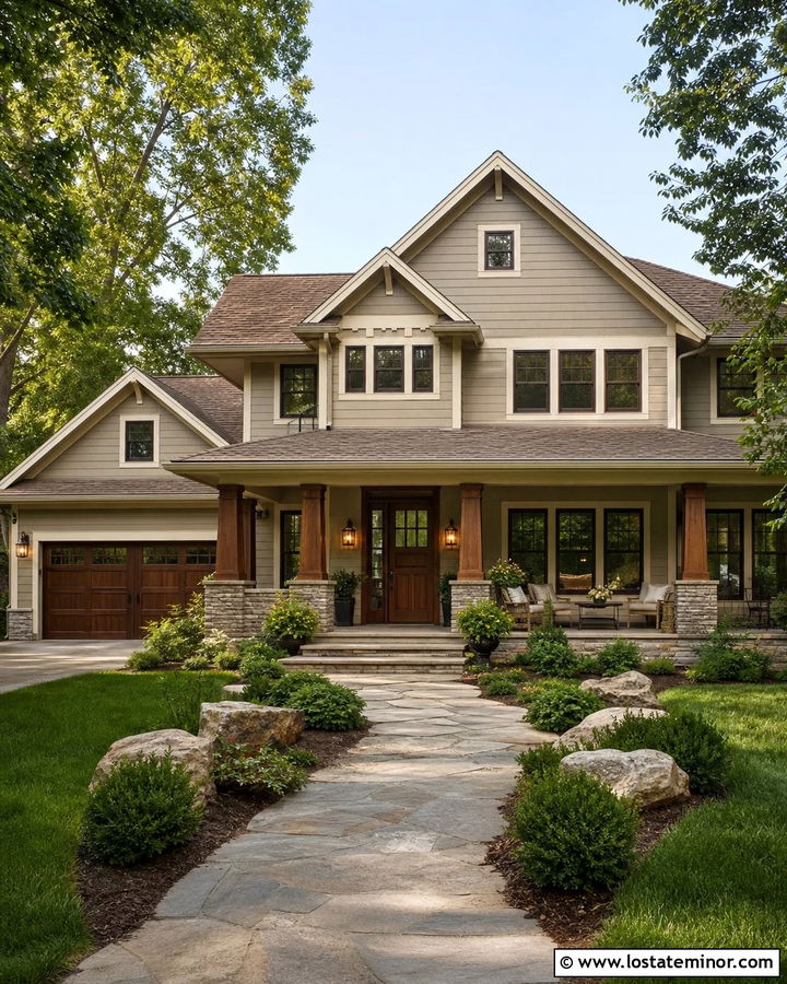 Greige Siding With A Brown Roof - 30 Greige House Design With Siding Ideas