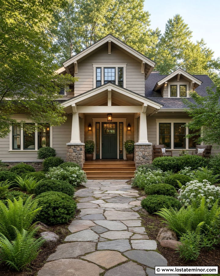 Greige Siding With A Green Front Door - 30 Greige House Design With Siding Ideas