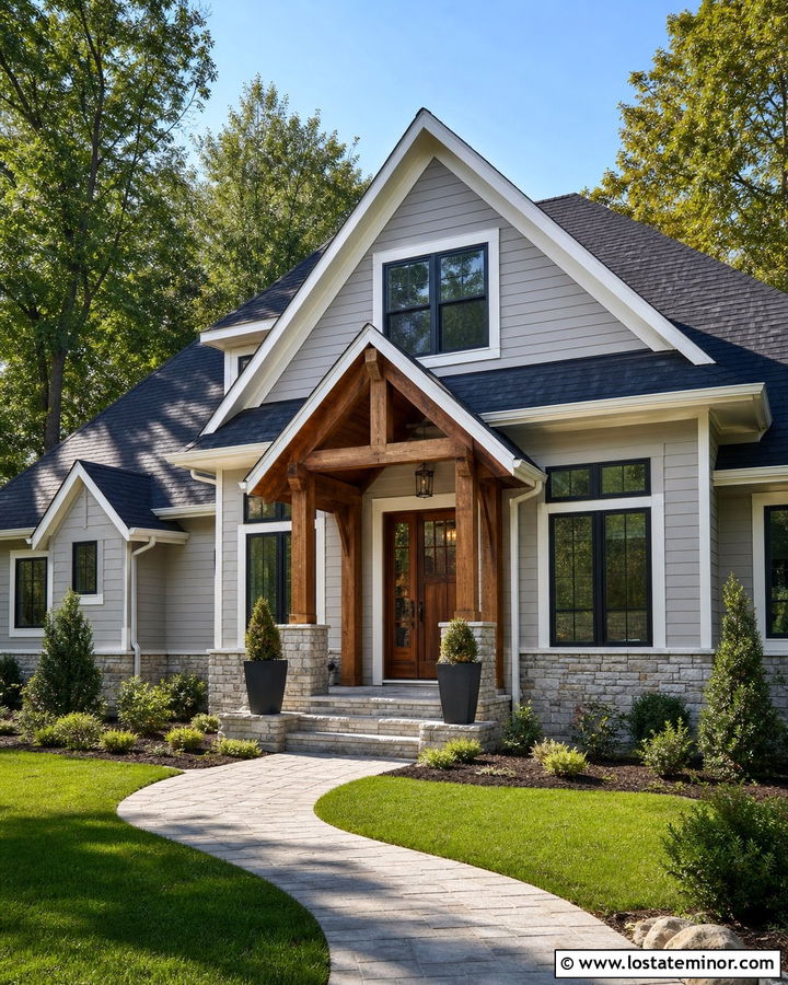 Greige Siding With A Wood Front Door - 30 Greige House Design With Siding Ideas