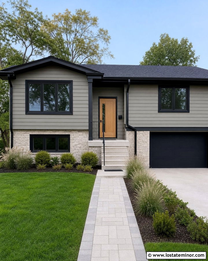 Greige Siding With Black Gutters - 30 Greige House Design With Siding Ideas