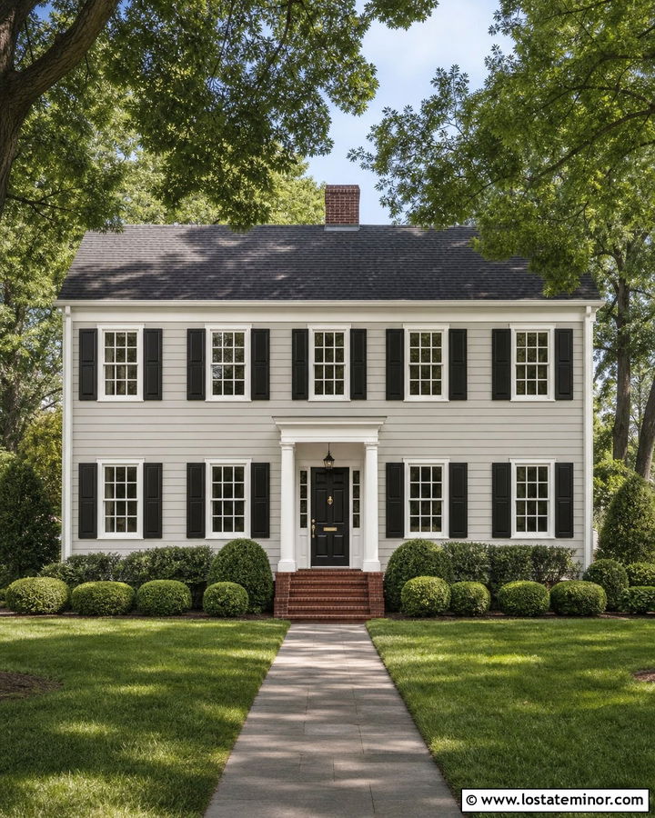 Greige Siding With Black Shutters - 30 Greige House Design With Siding Ideas