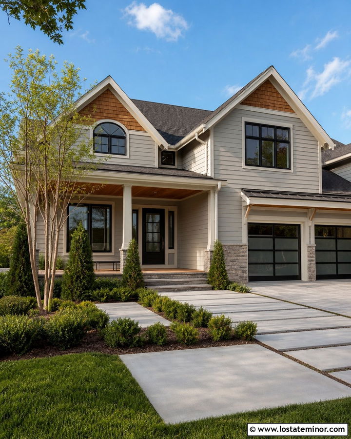 Greige Siding With Cedar Accents - 30 Greige House Design With Siding Ideas