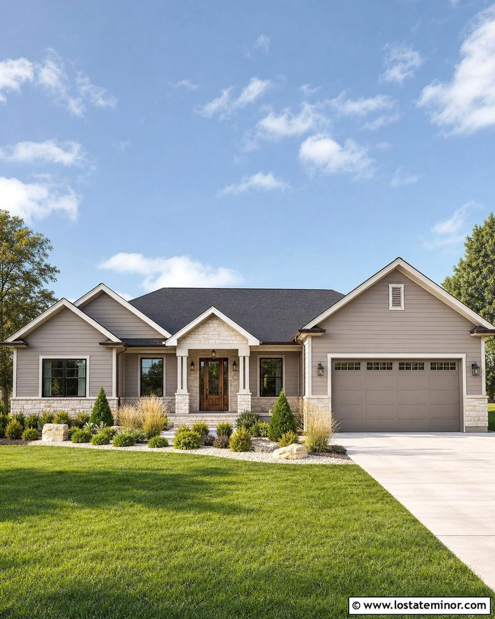 Greige Siding With Charcoal Roofing - 30 Greige House Design With Siding Ideas