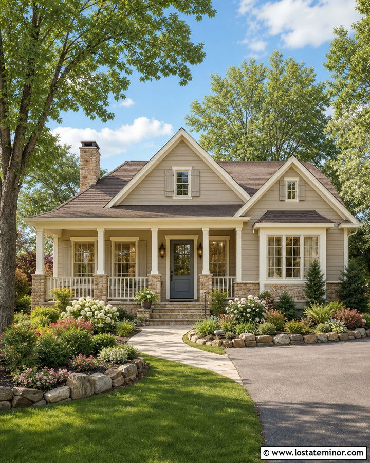 Greige Siding With Cream Accents - 30 Greige House Design With Siding Ideas