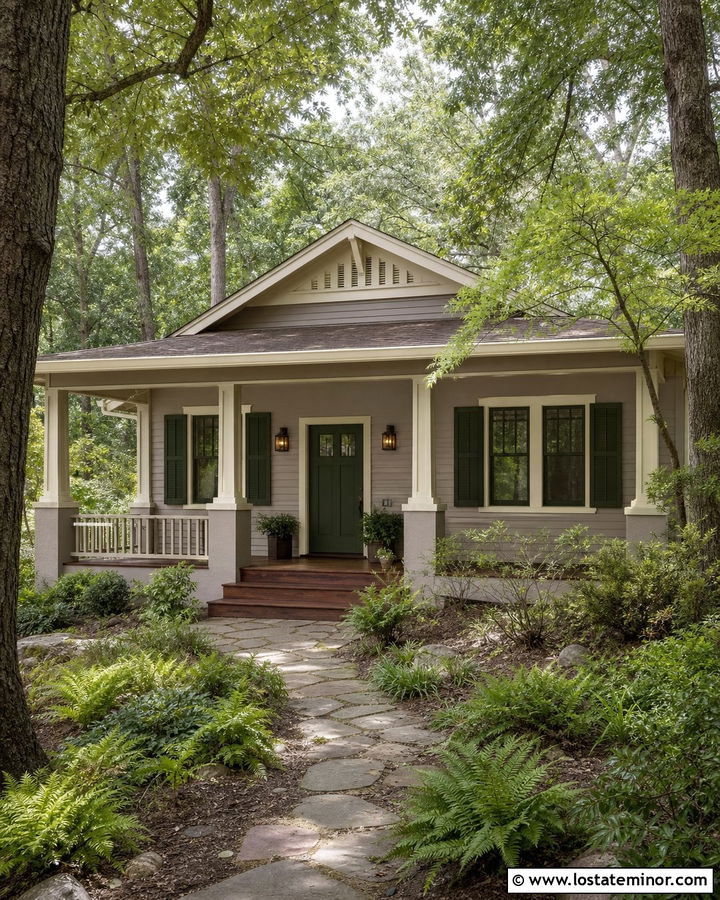 Greige Siding With Green Shutters - 30 Greige House Design With Siding Ideas
