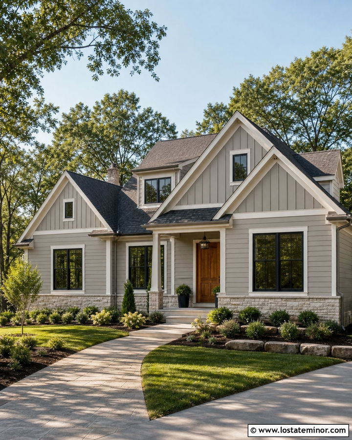Greige Siding With Two Siding Directions - 30 Greige House Design With Siding Ideas