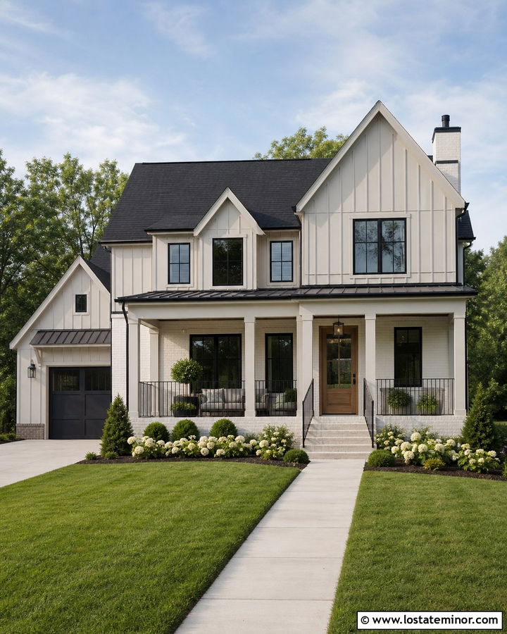 Greige Siding With White Brick - 30 Greige House Design With Siding Ideas