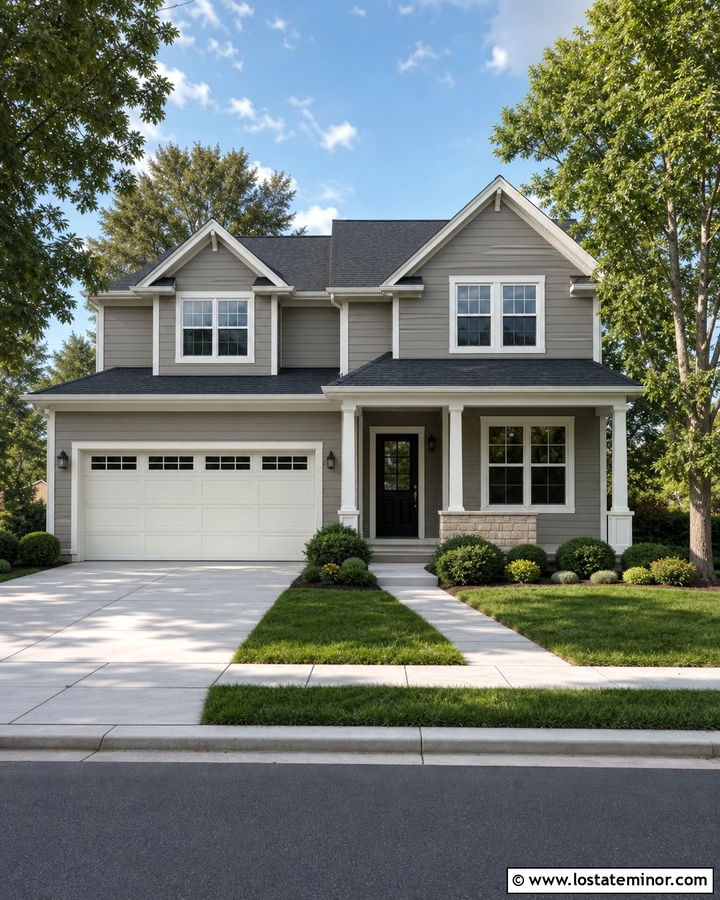 Greige Siding With White Garage Doors - 30 Greige House Design With Siding Ideas