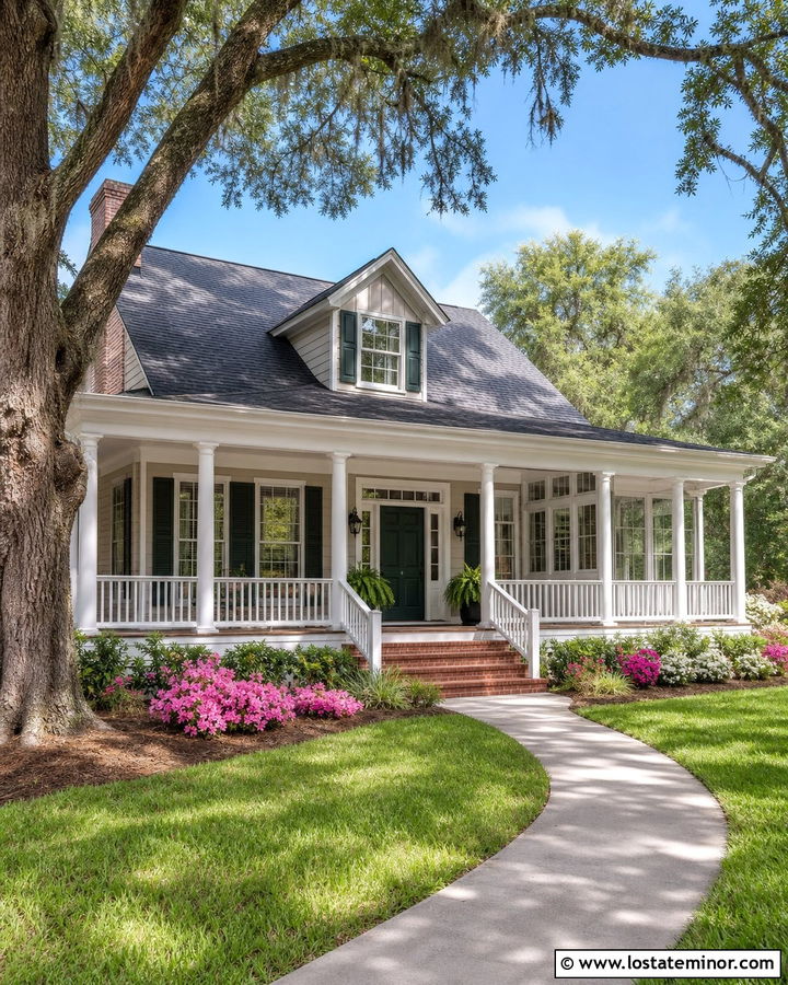 Greige Southern House With Wraparound Sunroom - 30 Greige House Design With Sunroom Ideas