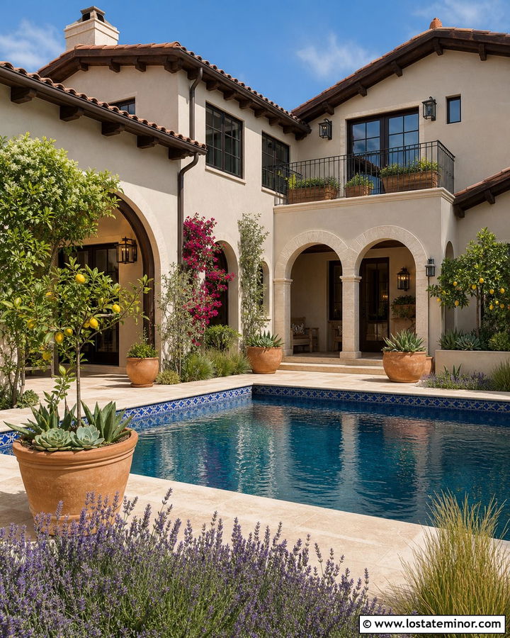Greige Spanish House With Courtyard Pool - 30 Greige House Design With Swimming Pool Ideas
