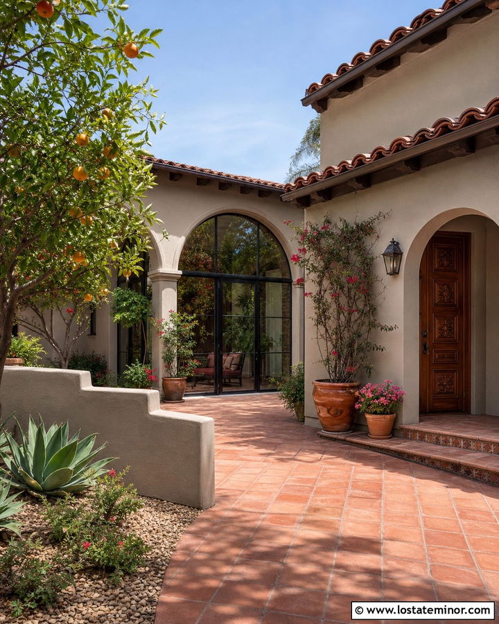 Greige Spanish House With Courtyard Sunroom - 30 Greige House Design With Sunroom Ideas