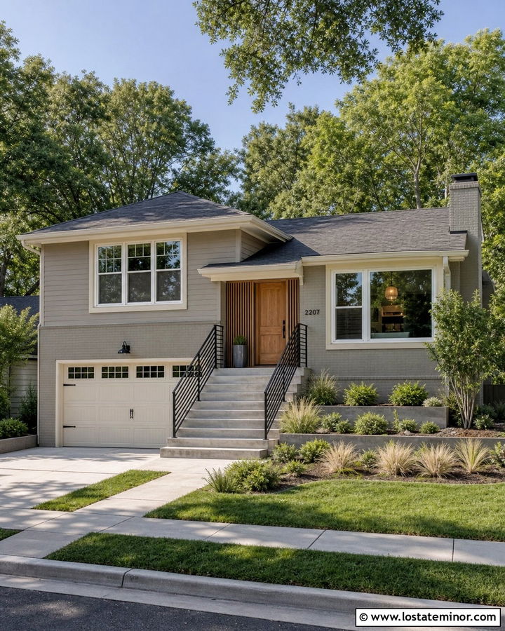 Greige Split Level With Charcoal Shingles - 30 Greige House Design With Shingles Ideas