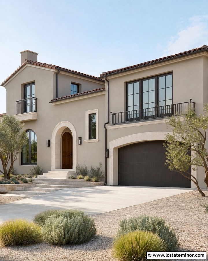 Greige Stucco House With Bronze Window Frames - 30 Greige House Design With Window Frames Ideas