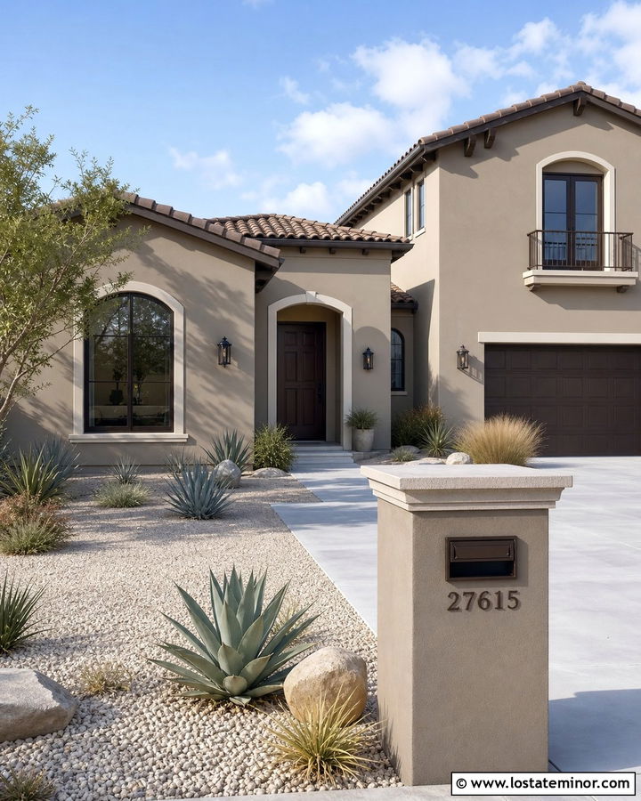 Greige Stucco House With Built In Mailbox - 30 Greige House Design With Mailbox Ideas