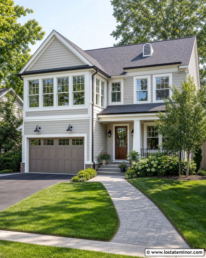 Greige Suburban House With Garage Sunroom - 30 Greige House Design With Sunroom Ideas