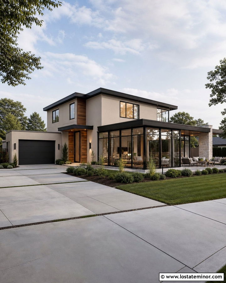 Greige Tan Contemporary House With Glass Sunroom - 30 Tan House Design With Sunroom Ideas