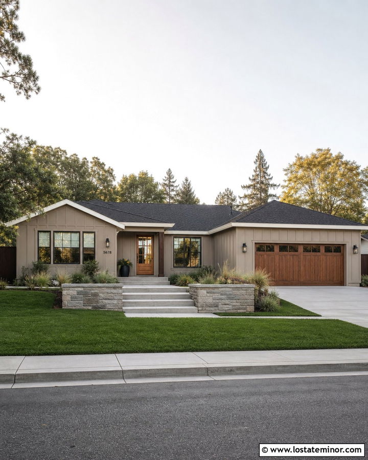 Greige Taupe Board and Batten Ranch House - 30 Taupe House Design With Board and Batten Ideas