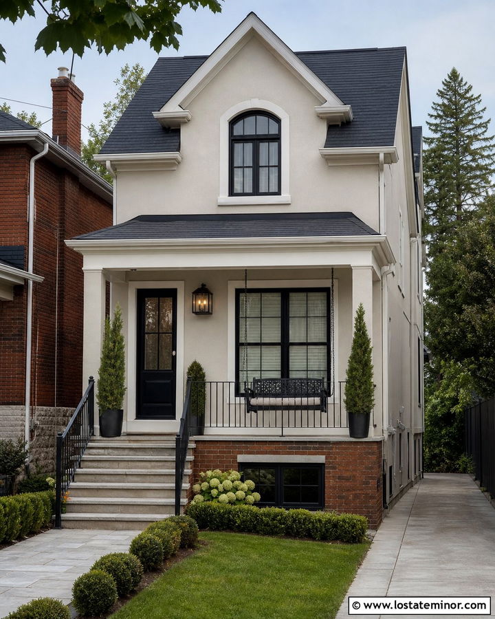 Greige Townhouse With Compact Swing - 30 Greige House Design With Swing Ideas