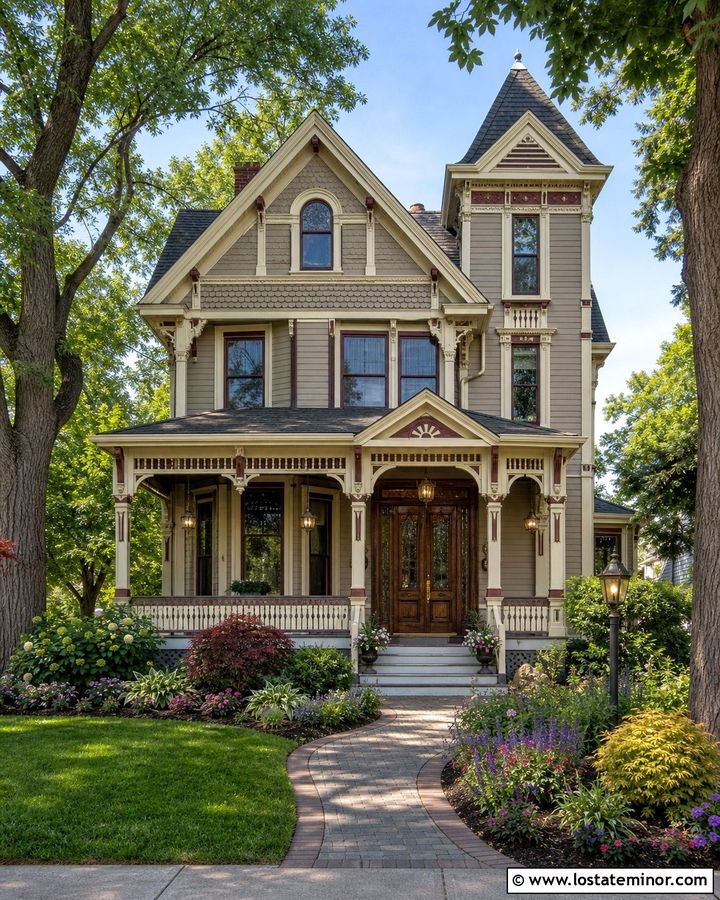 Greige Victorian House With Antique Brass Lighting - 30 Greige House Design With Lighting Ideas