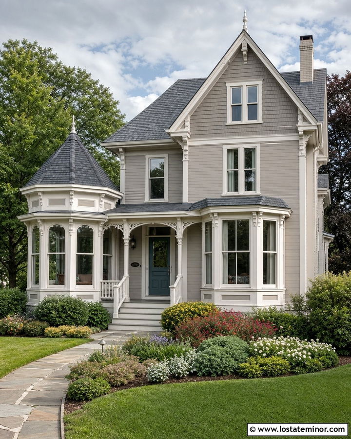 Greige Victorian House With Octagonal Sunroom - 30 Greige House Design With Sunroom Ideas
