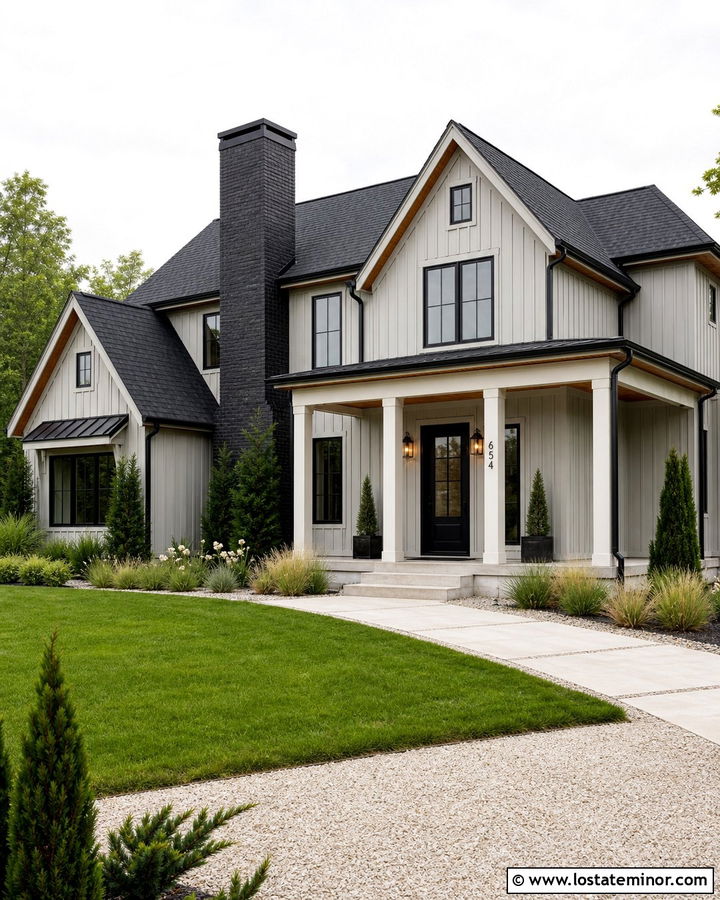 High Contrast Dove Grey House With Black Chimney - 30 Dove Grey House Design With Chimney Ideas