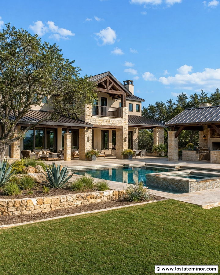 Hill Country Stone House With Resort Pool - 30 Stone House Design With Swimming Pool Ideas