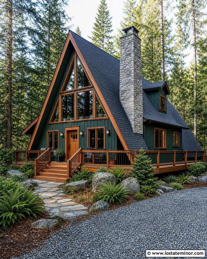 Hunter Green A Frame With Dark Shingles - 30 Hunter Green House Design With Shingles Ideas