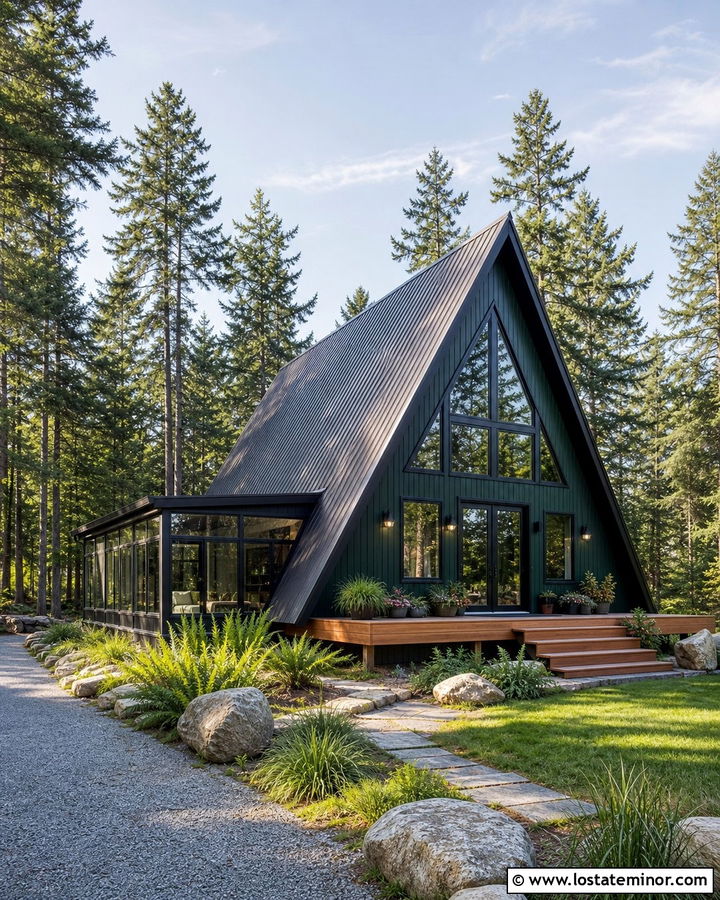 Hunter Green A Frame With Glass Sunroom - 30 Hunter Green House Design With Sunroom Ideas