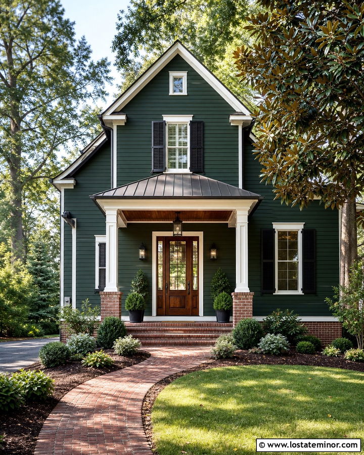 Hunter Green Acadian House With Metal Portico - 30 Hunter Green House Design With Portico Ideas
