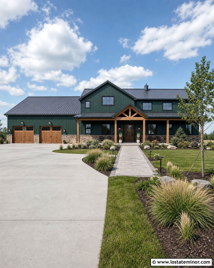 Hunter Green Barndominium With Bronze Storm Door - 30 Hunter Green House Design With Storm Door Ideas