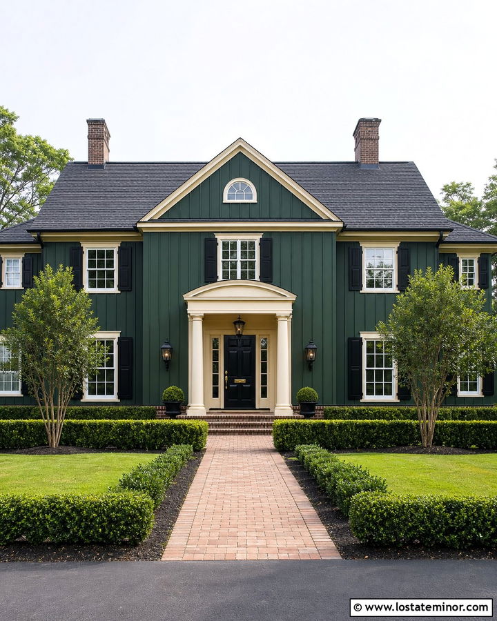 Hunter Green Board And Batten Colonial House - 30 Hunter Green House Design With Board and Batten Ideas