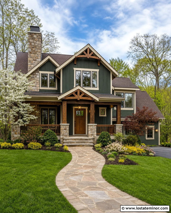 Hunter Green Board And Batten Craftsman House - 30 Hunter Green House Design With Board and Batten Ideas