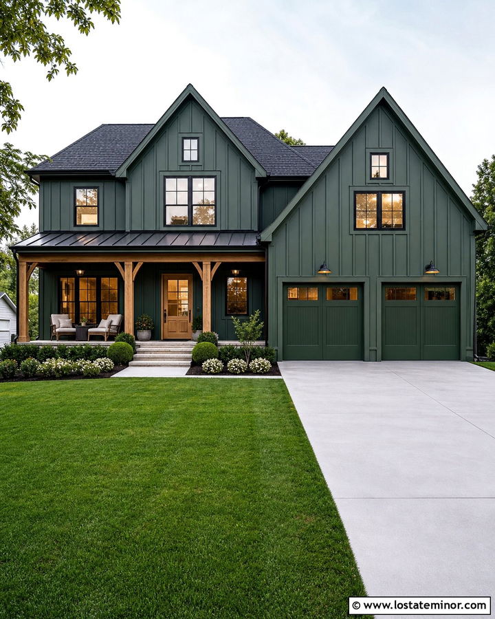 Hunter Green Board And Batten Modern Farmhouse - 30 Hunter Green House Design With Board and Batten Ideas