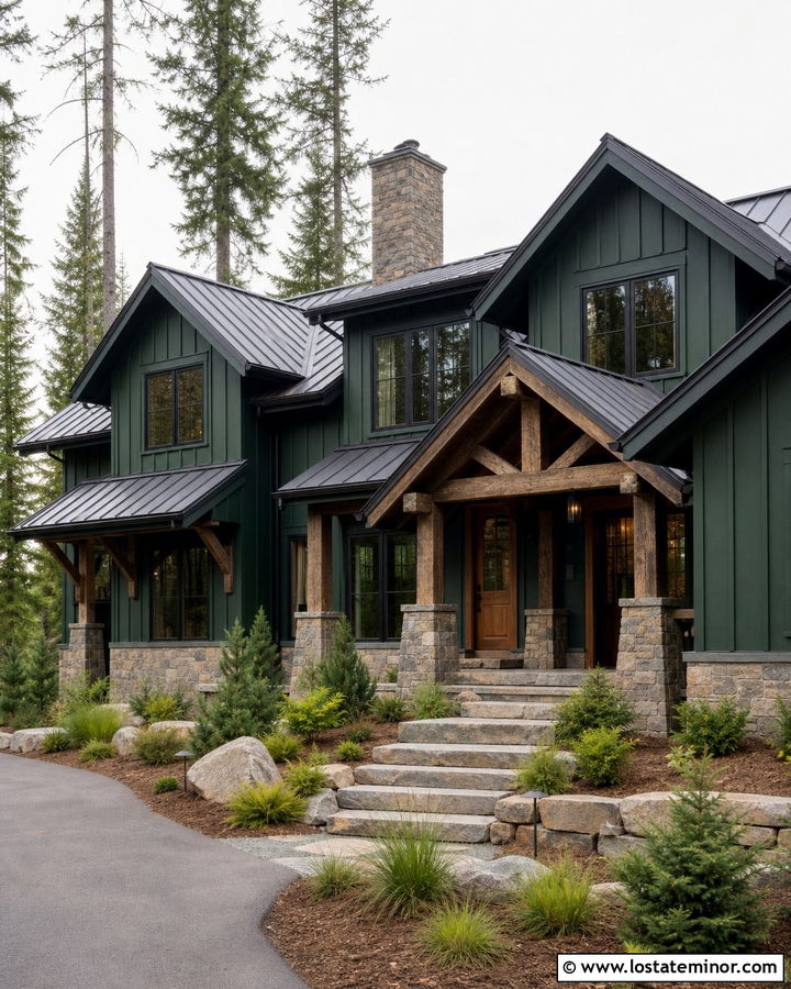 Hunter Green Board And Batten Mountain House - 30 Hunter Green House Design With Board and Batten Ideas