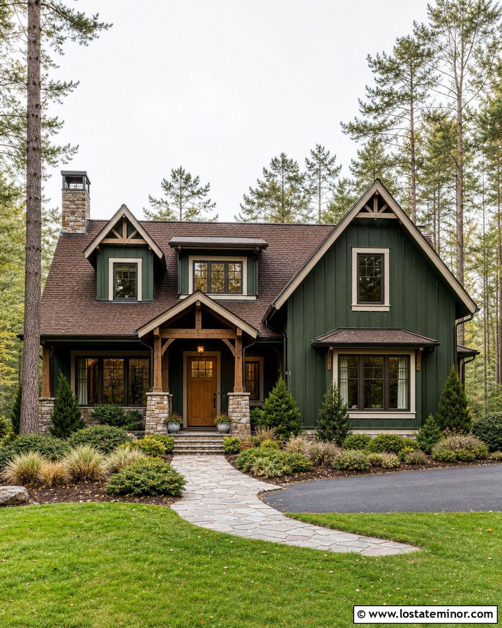 Hunter Green Board And Batten With A Brown Roof - 30 Hunter Green House Design With Board and Batten Ideas