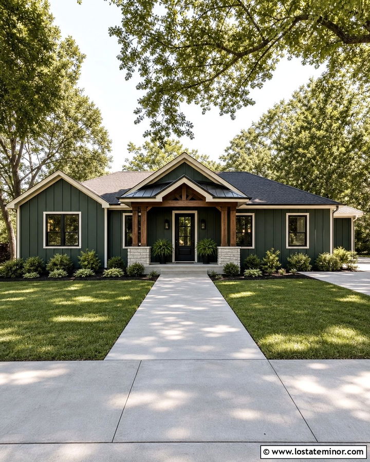 Hunter Green Board And Batten With A Covered Entry - 30 Hunter Green House Design With Board and Batten Ideas
