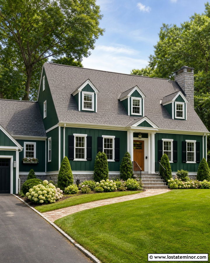 Hunter Green Board And Batten With A Gray Shingle Roof - 30 Hunter Green House Design With Board and Batten Ideas
