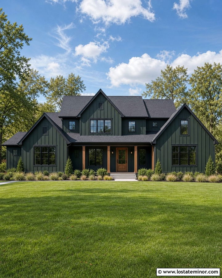 Hunter Green Board And Batten With Black Trim - 30 Hunter Green House Design With Board and Batten Ideas