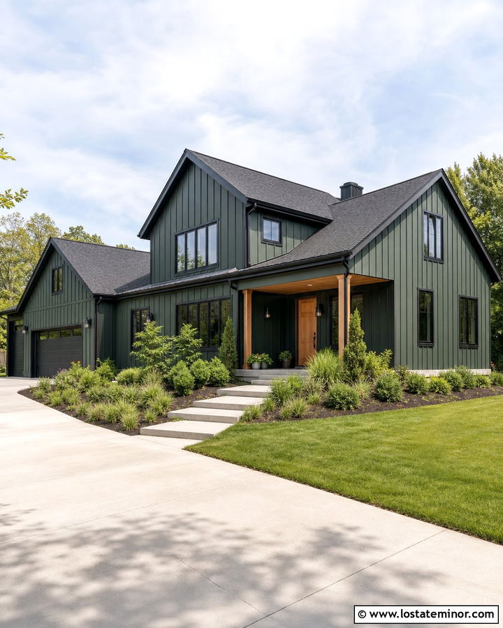 Hunter Green Board And Batten With Black Windows - 30 Hunter Green House Design With Board and Batten Ideas