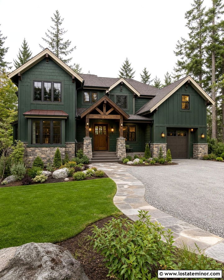 Hunter Green Board And Batten With Bronze Windows - 30 Hunter Green House Design With Board and Batten Ideas