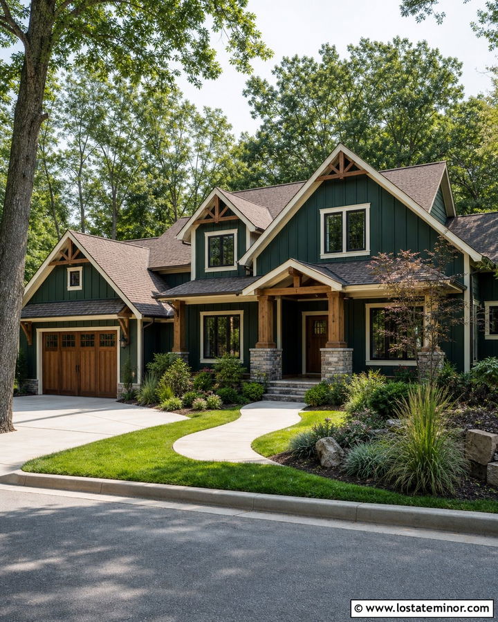 Hunter Green Board And Batten With Cedar Accents - 30 Hunter Green House Design With Board and Batten Ideas