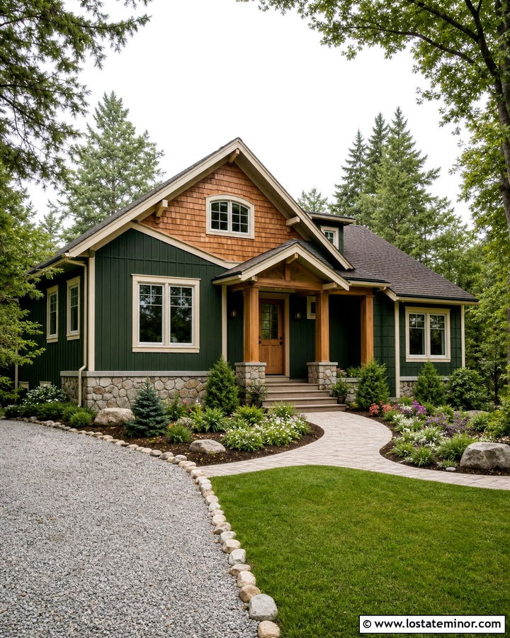 Hunter Green Board And Batten With Cedar Shake Gables - 30 Hunter Green House Design With Board and Batten Ideas