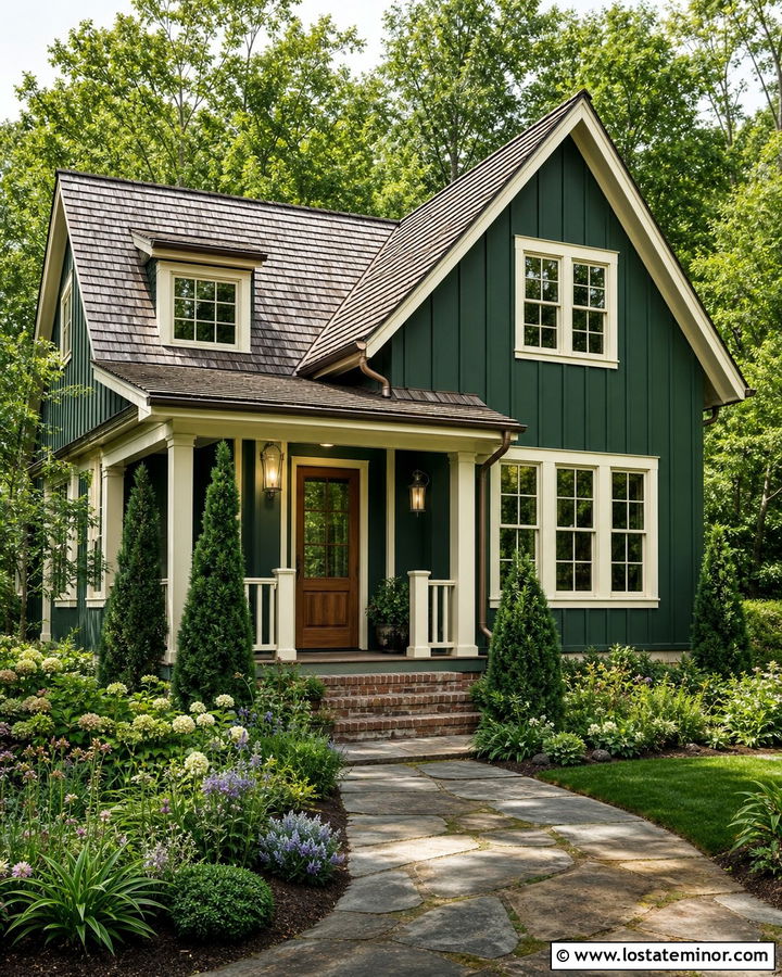 Hunter Green Board And Batten With Cream Trim - 30 Hunter Green House Design With Board and Batten Ideas
