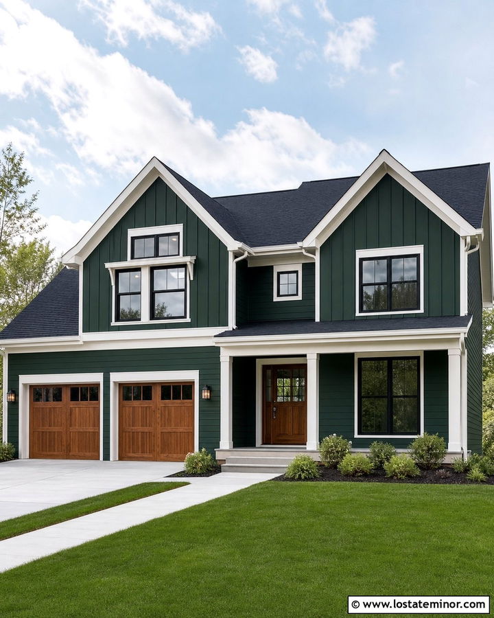 Hunter Green Board And Batten With Horizontal Siding - 30 Hunter Green House Design With Board and Batten Ideas