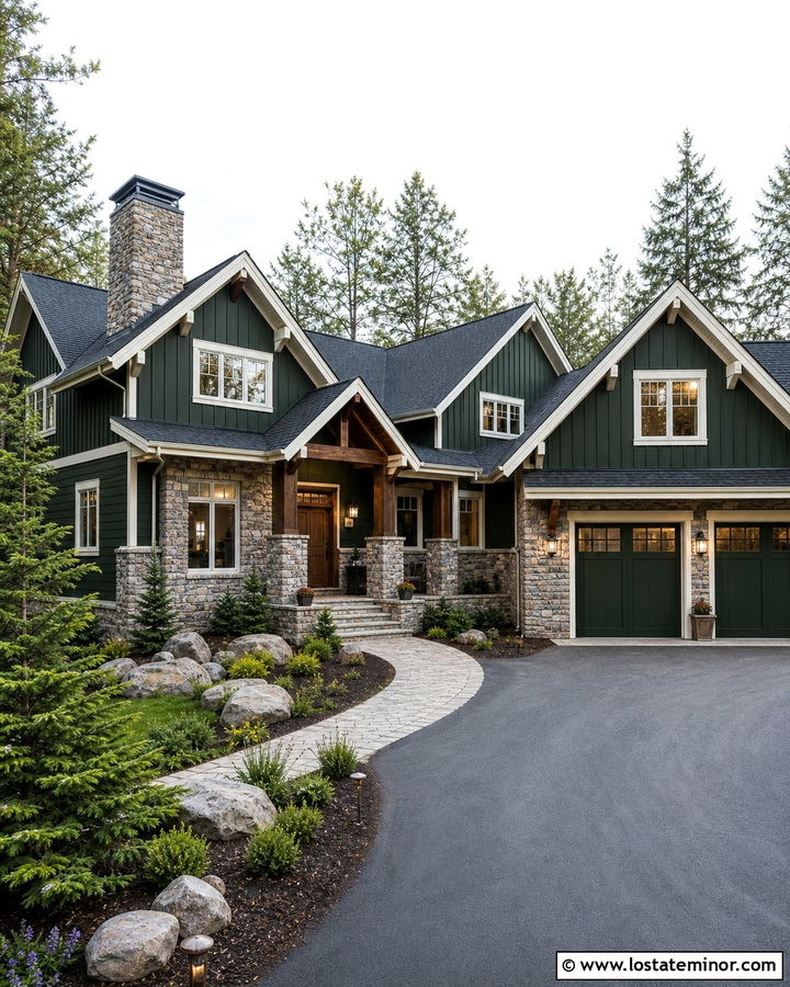 Hunter Green Board And Batten With Stone Veneer - 30 Hunter Green House Design With Board and Batten Ideas