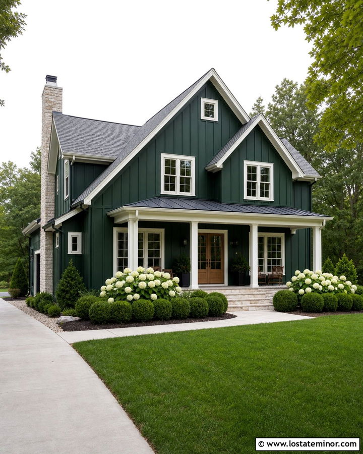 Hunter Green Board And Batten With White Trim - 30 Hunter Green House Design With Board and Batten Ideas